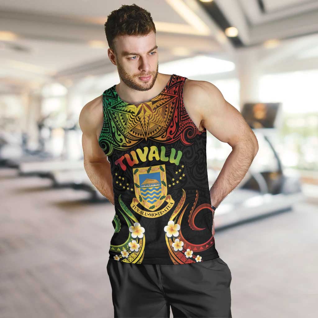 Personalised Tuvalu Independence Day Men Tank Top Polynesian Tattoo and Plumeria Reggae Color LT03 Reggae - Polynesian Pride