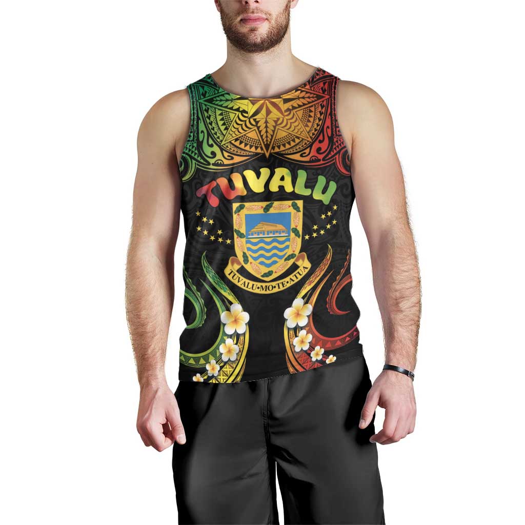 Personalised Tuvalu Independence Day Men Tank Top Polynesian Tattoo and Plumeria Reggae Color LT03 - Polynesian Pride