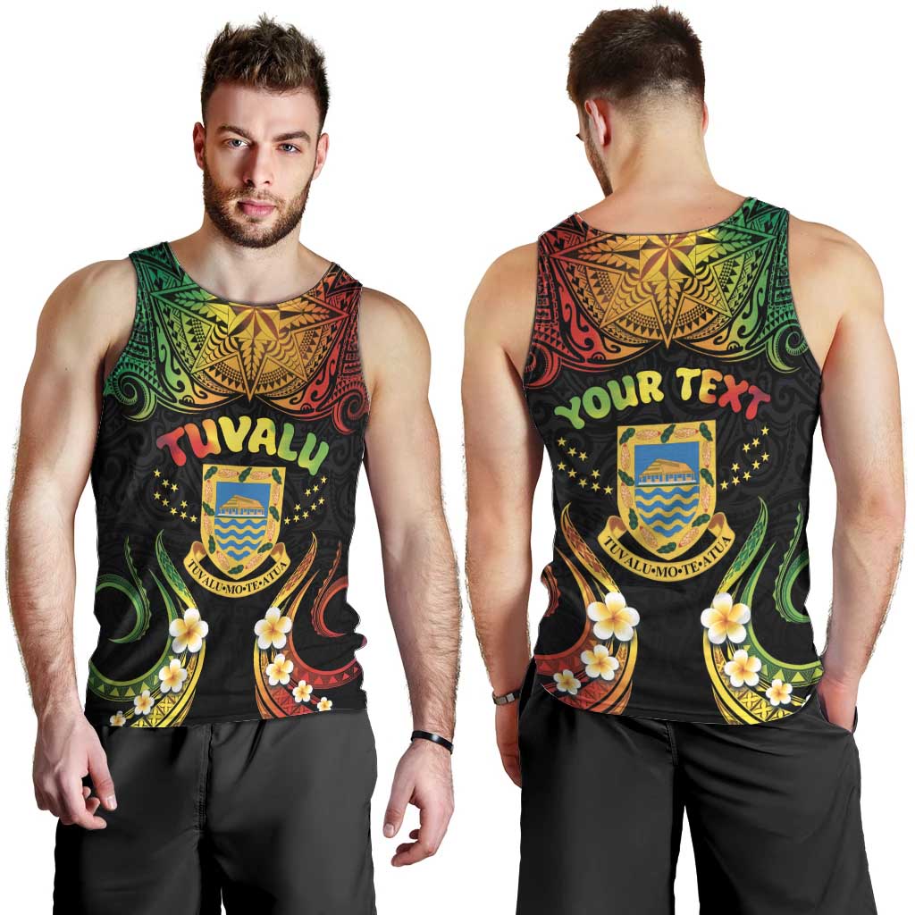 Personalised Tuvalu Independence Day Men Tank Top Polynesian Tattoo and Plumeria Reggae Color LT03 - Polynesian Pride