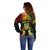 Personalised Tuvalu Independence Day Off Shoulder Sweater Polynesian Tattoo and Plumeria Reggae Color