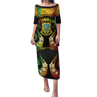 Personalised Tuvalu Independence Day Puletasi Polynesian Tattoo and Plumeria Reggae Color LT03 Long Dress Reggae - Polynesian Pride