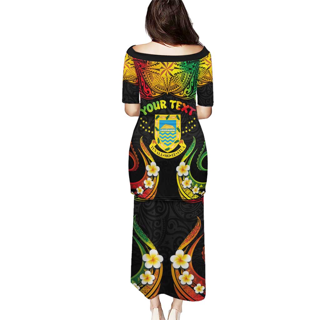 Personalised Tuvalu Independence Day Puletasi Polynesian Tattoo and Plumeria Reggae Color LT03 - Polynesian Pride