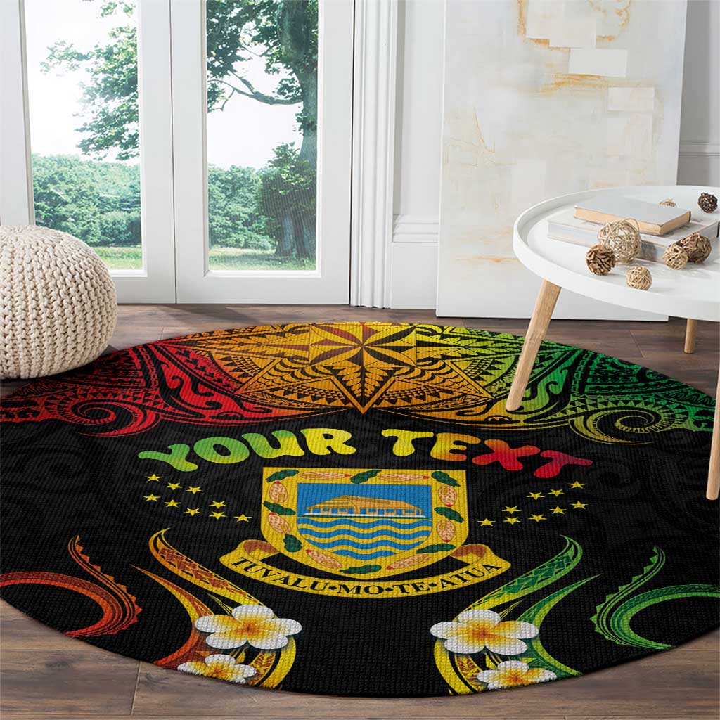 Personalised Tuvalu Independence Day Round Carpet Polynesian Tattoo and Plumeria Reggae Color