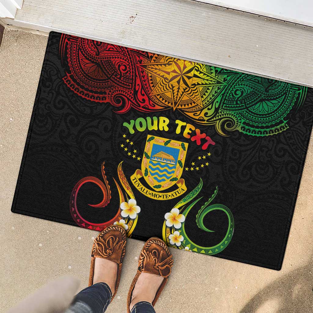 Personalised Tuvalu Independence Day Rubber Doormat Polynesian Tattoo and Plumeria Reggae Color LT03 - Polynesian Pride
