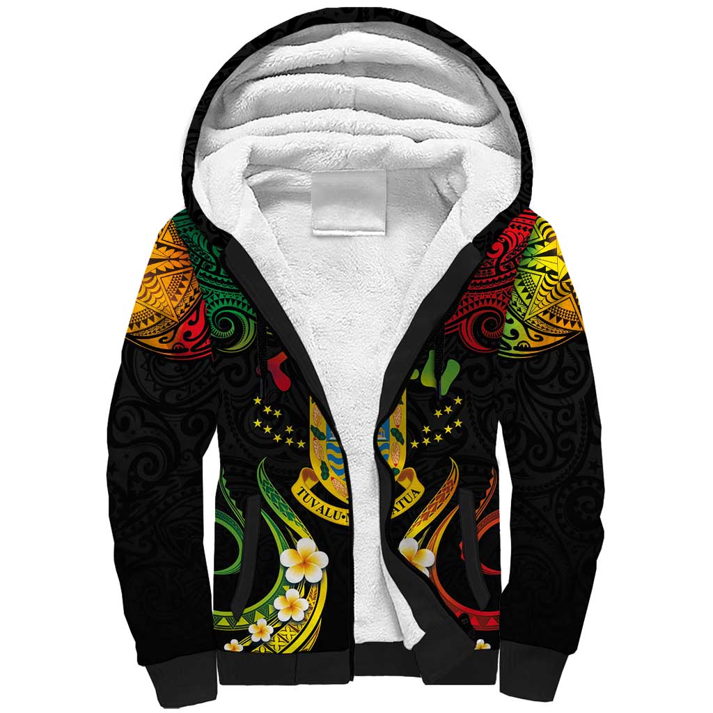 Personalised Tuvalu Independence Day Sherpa Hoodie Polynesian Tattoo and Plumeria Reggae Color LT03 Unisex Reggae - Polynesian Pride