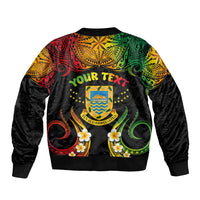 Personalised Tuvalu Independence Day Sleeve Zip Bomber Jacket Polynesian Tattoo and Plumeria Reggae Color