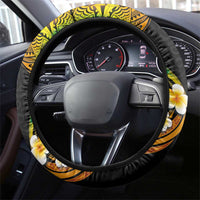 Tuvalu Independence Day Steering Wheel Cover Polynesian Tattoo and Plumeria Reggae Color LT03 - Polynesian Pride