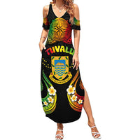 Personalised Tuvalu Independence Day Summer Maxi Dress Polynesian Tattoo and Plumeria Reggae Color LT03 Women Reggae - Polynesian Pride