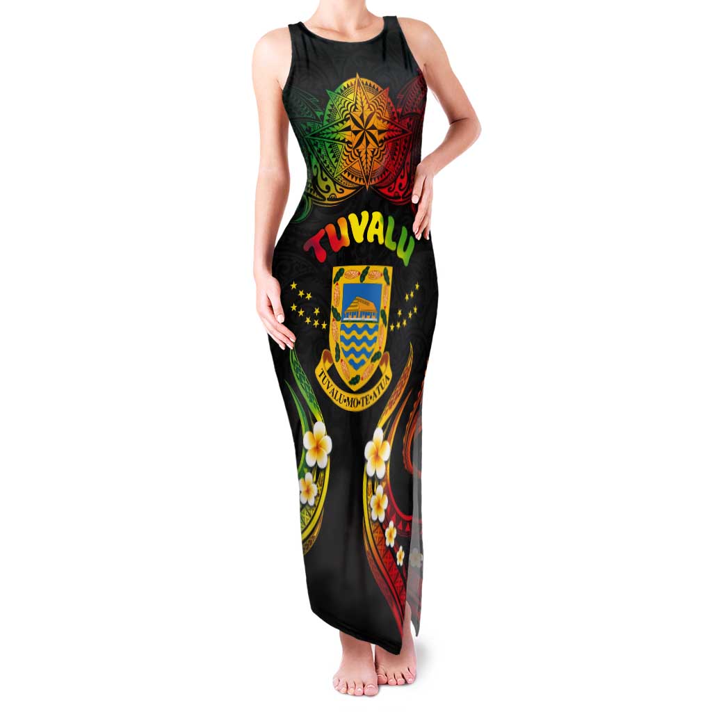 Personalised Tuvalu Independence Day Tank Maxi Dress Polynesian Tattoo and Plumeria Reggae Color LT03 Women Reggae - Polynesian Pride