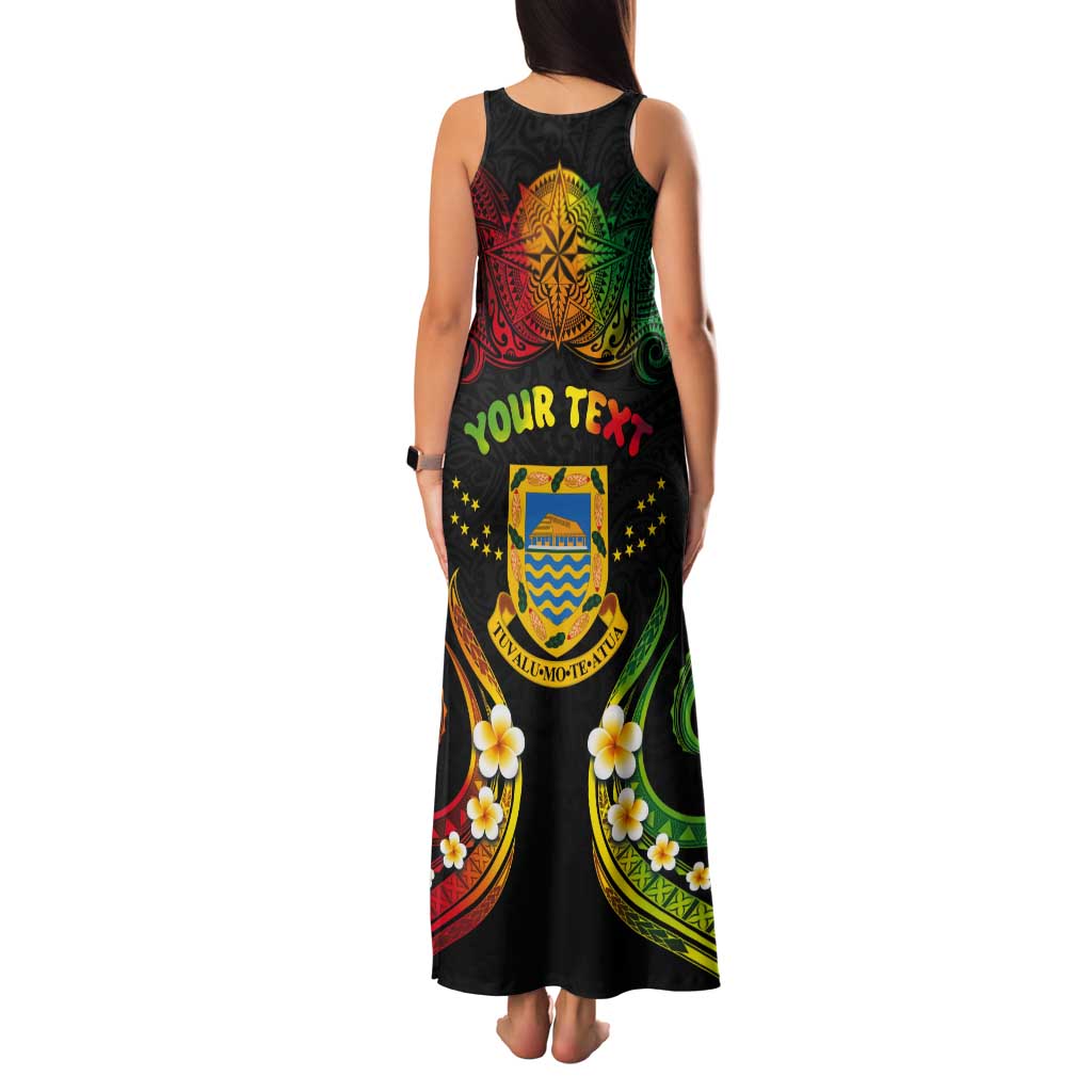 Personalised Tuvalu Independence Day Tank Maxi Dress Polynesian Tattoo and Plumeria Reggae Color LT03 - Polynesian Pride