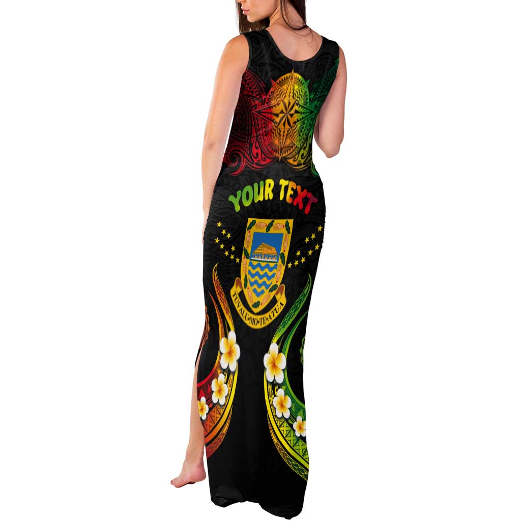 Personalised Tuvalu Independence Day Tank Maxi Dress Polynesian Tattoo and Plumeria Reggae Color LT03 - Polynesian Pride