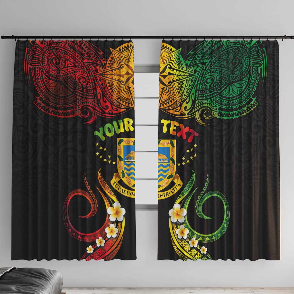 Personalised Tuvalu Independence Day Window Curtain Polynesian Tattoo and Plumeria Reggae Color