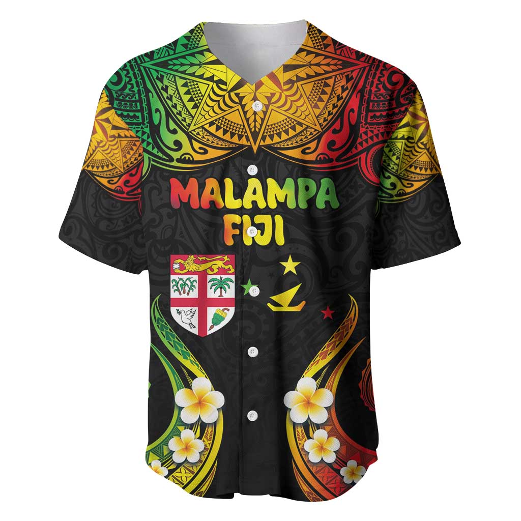 Personalised Malampa Fiji Day Baseball Jersey Polynesian Tattoo and Plumeria Reggae Color