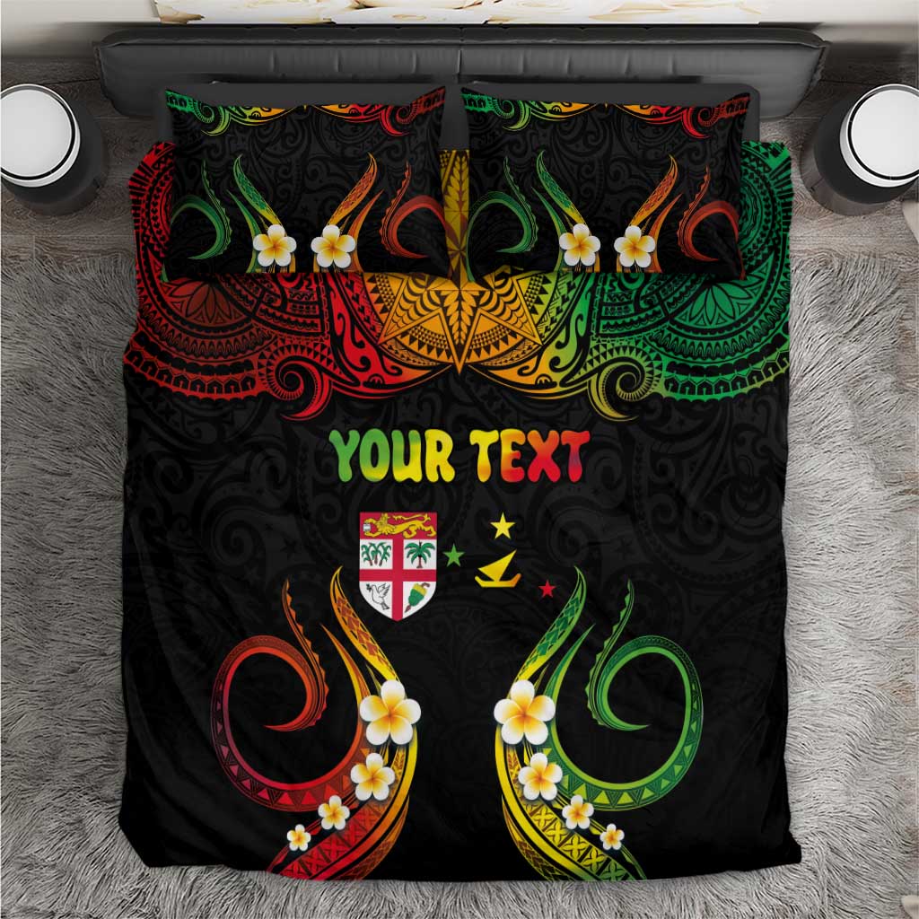 Personalised Malampa Fiji Day Bedding Set Polynesian Tattoo and Plumeria Reggae Color