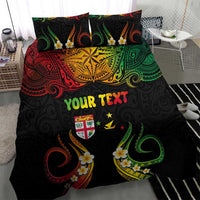 Personalised Malampa Fiji Day Bedding Set Polynesian Tattoo and Plumeria Reggae Color
