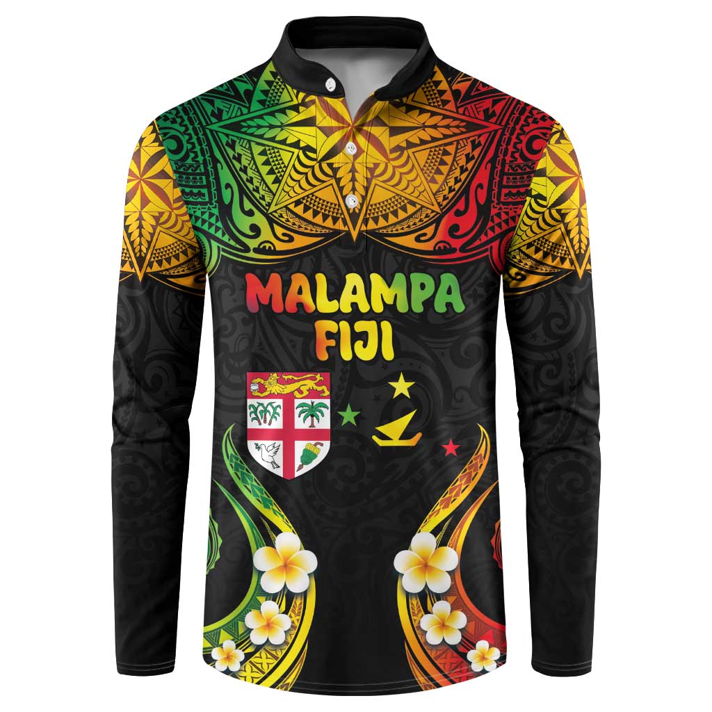 Personalised Malampa Fiji Day Button Sweatshirt Polynesian Tattoo and Plumeria Reggae Color