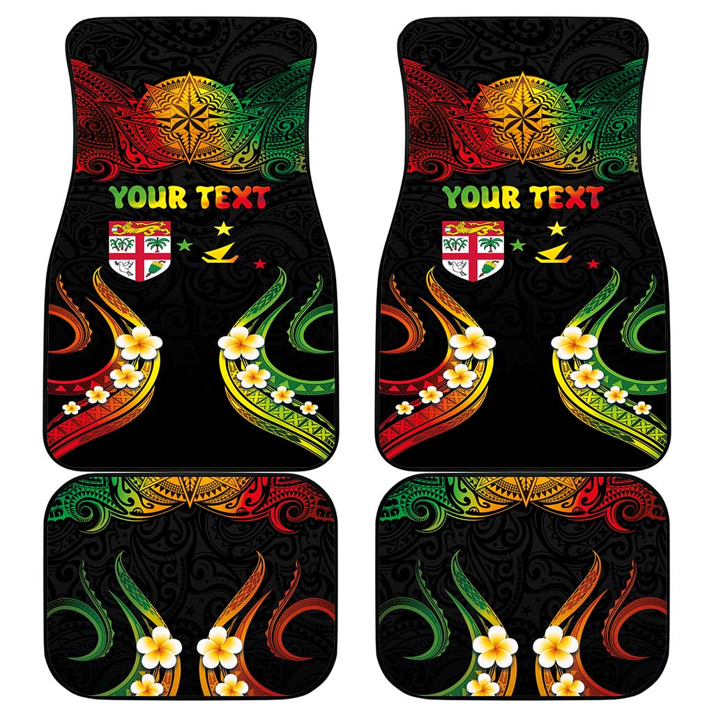 Personalised Malampa Fiji Day Car Mats Polynesian Tattoo and Plumeria Reggae Color