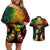 Personalised Malampa Fiji Day Couples Matching Off Shoulder Short Dress and Hawaiian Shirt Polynesian Tattoo and Plumeria Reggae Color