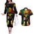 Personalised Malampa Fiji Day Couples Matching Off The Shoulder Long Sleeve Dress and Hawaiian Shirt Polynesian Tattoo and Plumeria Reggae Color