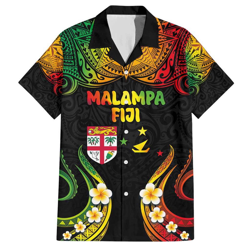 Personalised Malampa Fiji Day Hawaiian Shirt Polynesian Tattoo and Plumeria Reggae Color