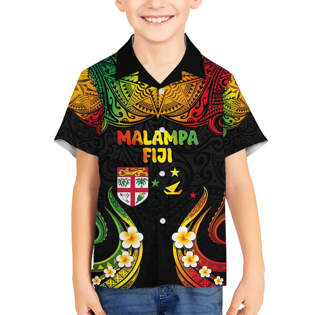 Personalised Malampa Fiji Day Kid Hawaiian Shirt Polynesian Tattoo and Plumeria Reggae Color