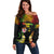 Personalised Malampa Fiji Day Off Shoulder Sweater Polynesian Tattoo and Plumeria Reggae Color