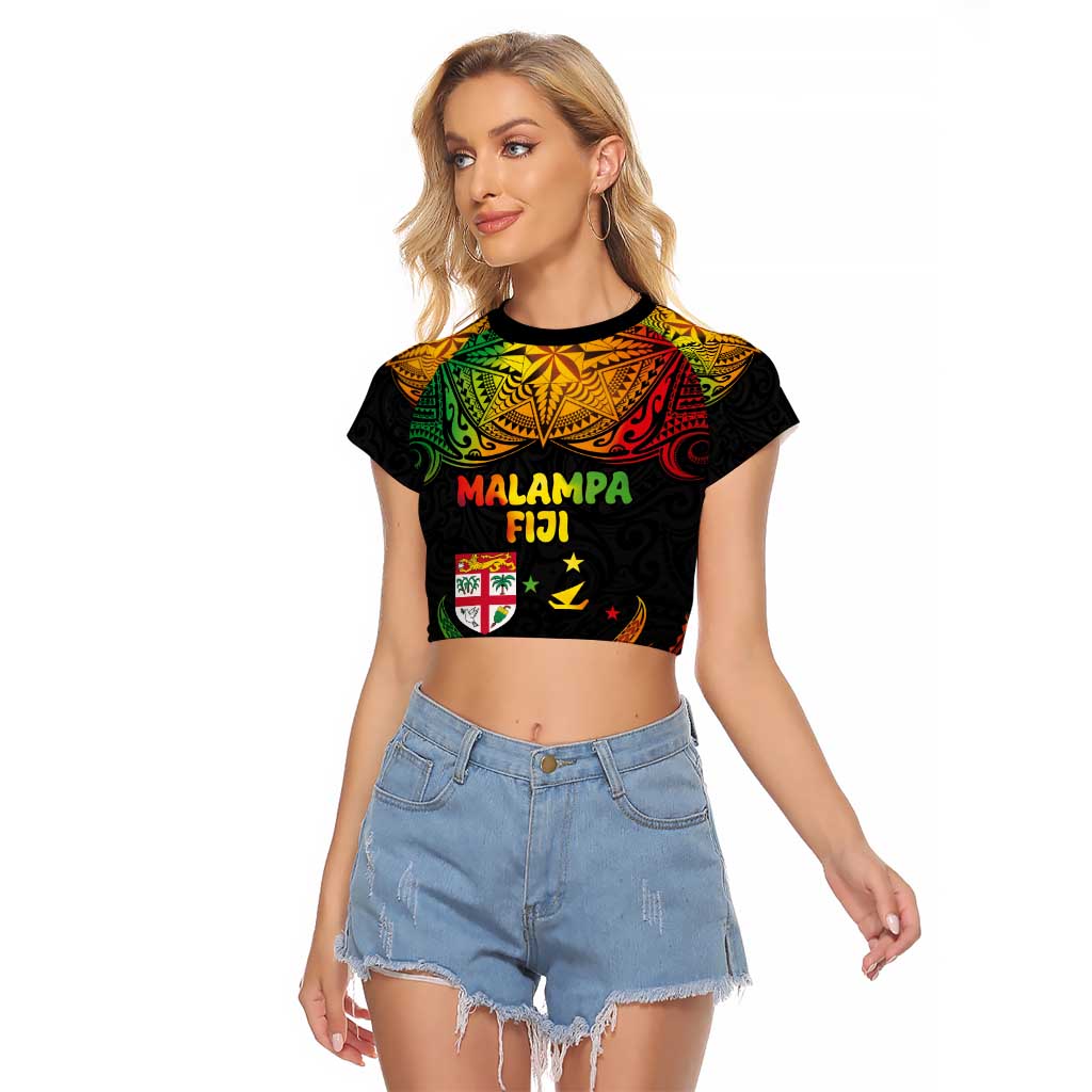 Personalised Malampa Fiji Day Raglan Cropped T Shirt Polynesian Tattoo and Plumeria Reggae Color