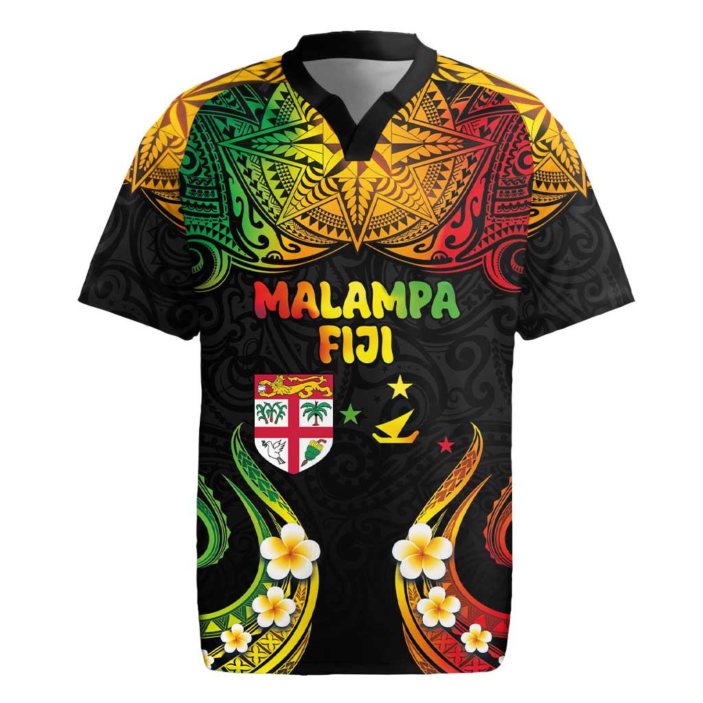 Personalised Malampa Fiji Day Rugby Jersey Polynesian Tattoo and Plumeria Reggae Color