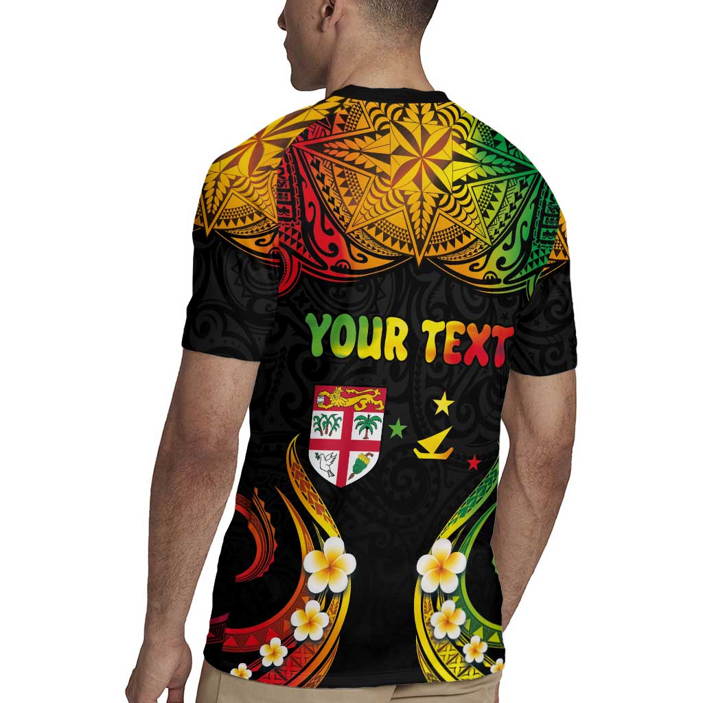 Personalised Malampa Fiji Day Rugby Jersey Polynesian Tattoo and Plumeria Reggae Color