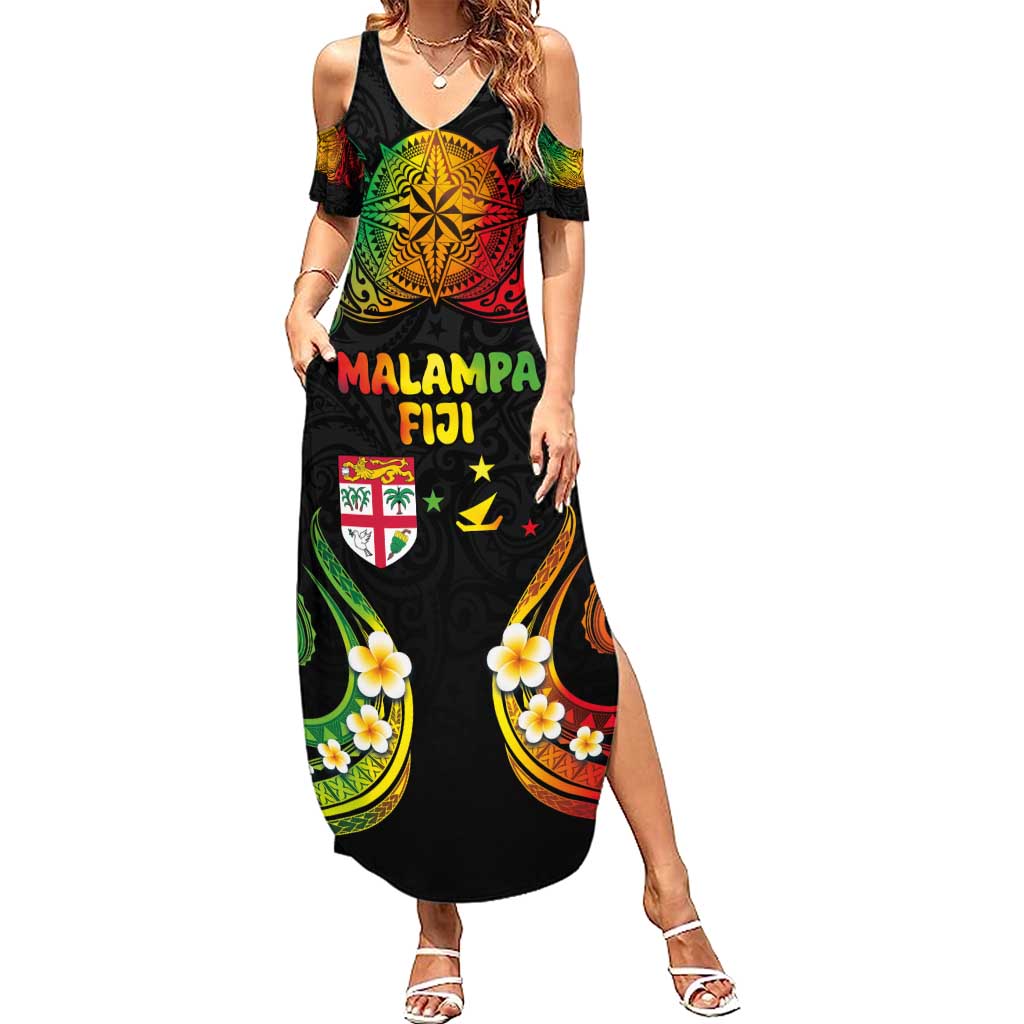 Personalised Malampa Fiji Day Summer Maxi Dress Polynesian Tattoo and Plumeria Reggae Color