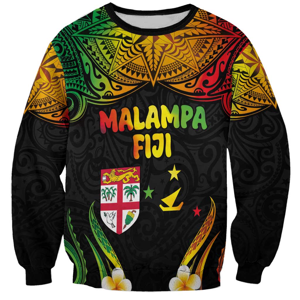 Personalised Malampa Fiji Day Sweatshirt Polynesian Tattoo and Plumeria Reggae Color