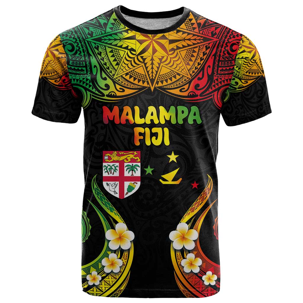 Personalised Malampa Fiji Day T Shirt Polynesian Tattoo and Plumeria Reggae Color