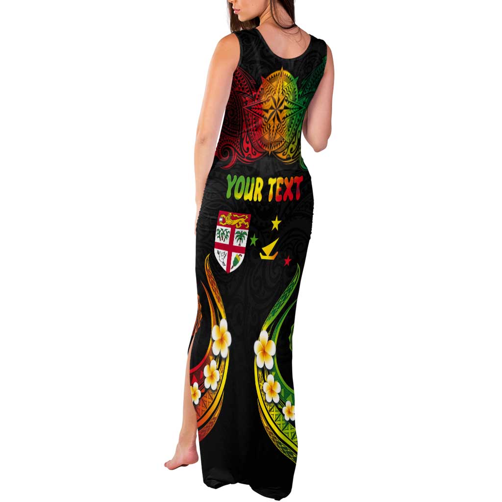 Personalised Malampa Fiji Day Tank Maxi Dress Polynesian Tattoo and Plumeria Reggae Color