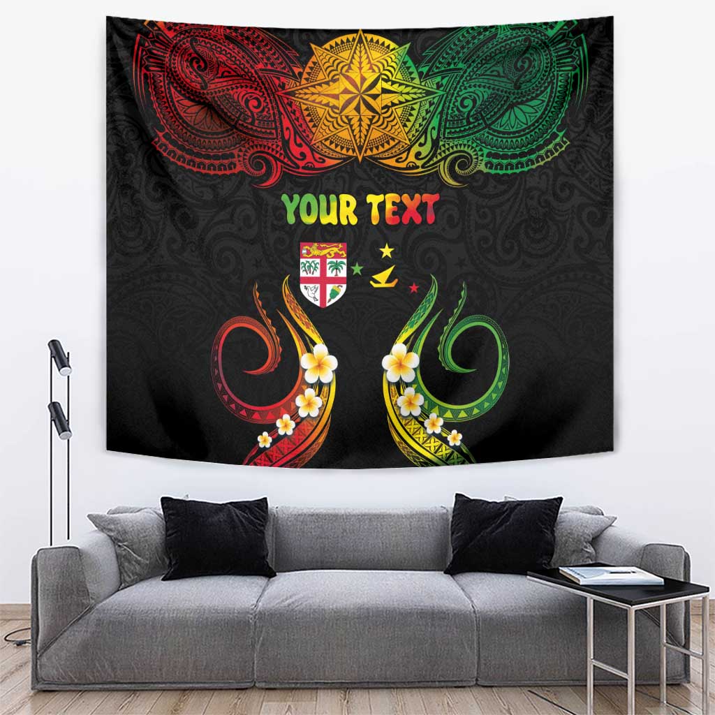 Personalised Malampa Fiji Day Tapestry Polynesian Tattoo and Plumeria Reggae Color