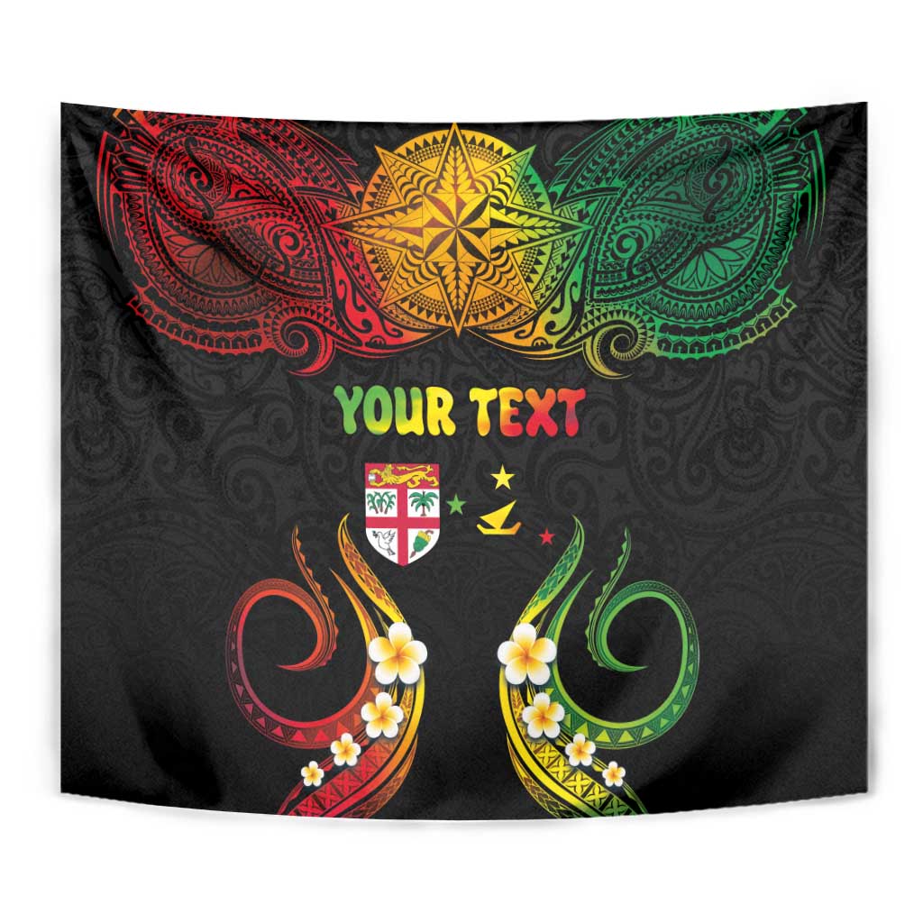 Personalised Malampa Fiji Day Tapestry Polynesian Tattoo and Plumeria Reggae Color