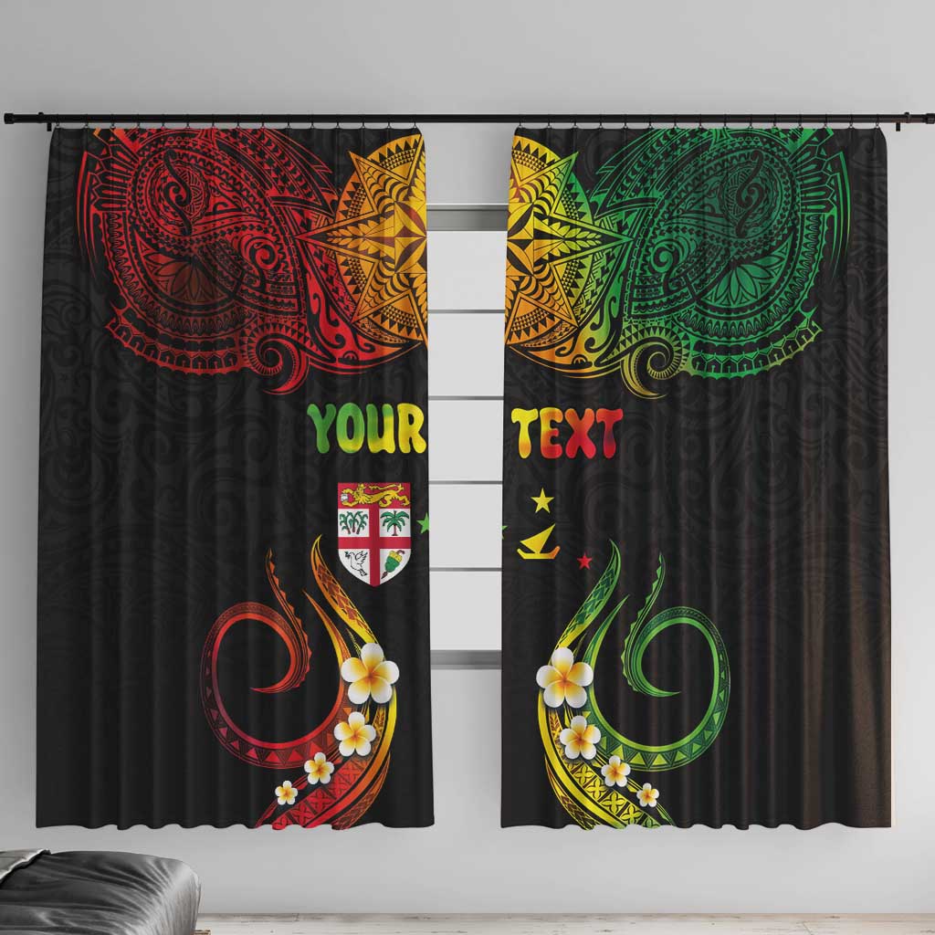 Personalised Malampa Fiji Day Window Curtain Polynesian Tattoo and Plumeria Reggae Color