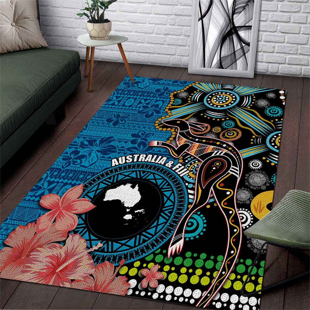 Fiji and Australia Kangaroos Area Rug Indigenous Aboriginal and Fijian Masi Tribal Tattoo