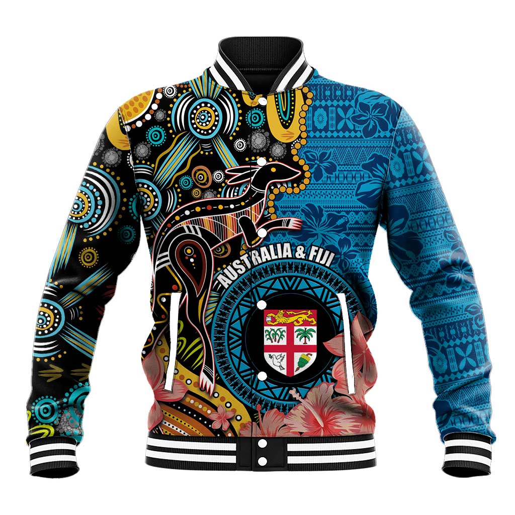 Fiji and Australia Kangaroos Baseball Jacket Indigenous Aboriginal and Fijian Masi Tribal Tattoo