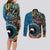 Fiji and Australia Kangaroos Couples Matching Long Sleeve Bodycon Dress and Long Sleeve Button Shirt Indigenous Aboriginal and Fijian Masi Tribal Tattoo