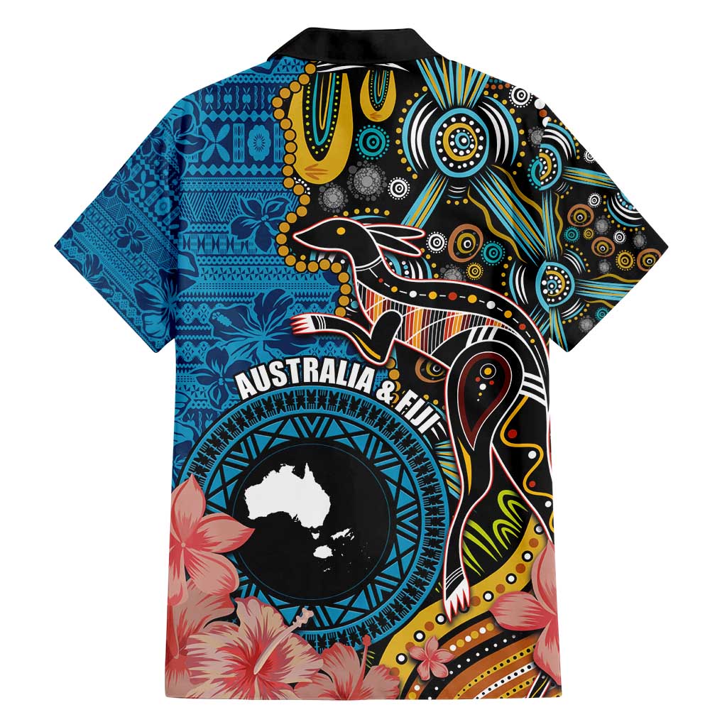 Fiji and Australia Kangaroos Family Matching Long Sleeve Bodycon Dress and Hawaiian Shirt Indigenous Aboriginal and Fijian Masi Tribal Tattoo