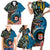 Fiji and Australia Kangaroos Family Matching Short Sleeve Bodycon Dress and Hawaiian Shirt Indigenous Aboriginal and Fijian Masi Tribal Tattoo