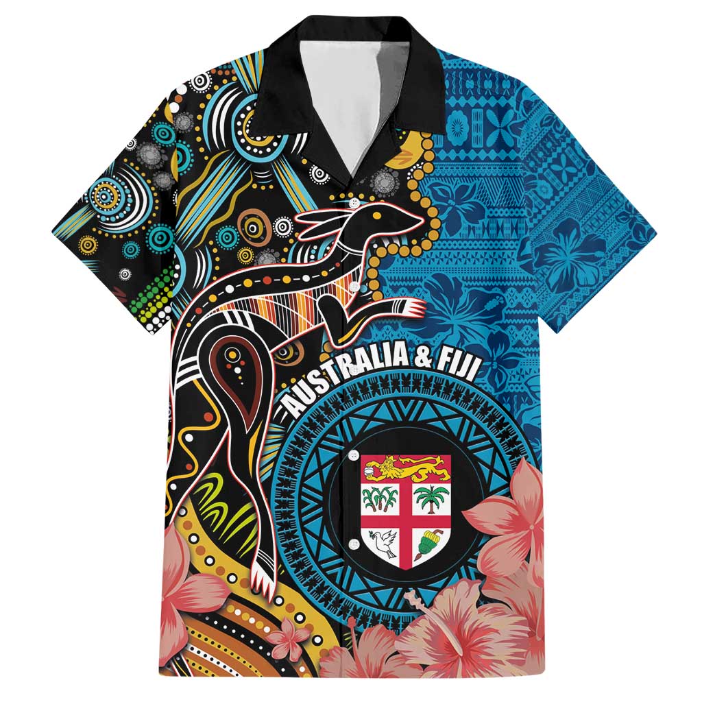 Fiji and Australia Kangaroos Hawaiian Shirt Indigenous Aboriginal and Fijian Masi Tribal Tattoo