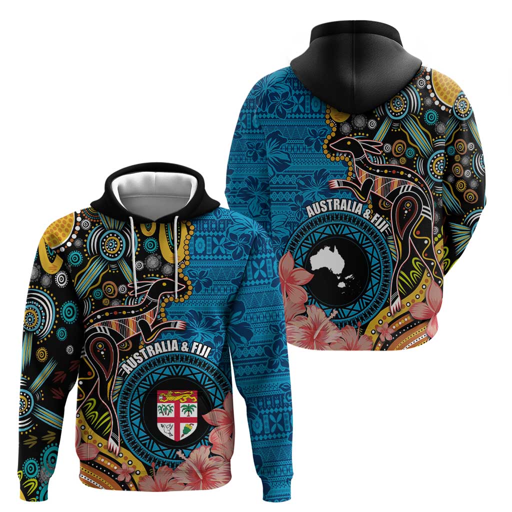 Fiji and Australia Kangaroos Hoodie Indigenous Aboriginal and Fijian Masi Tribal Tattoo