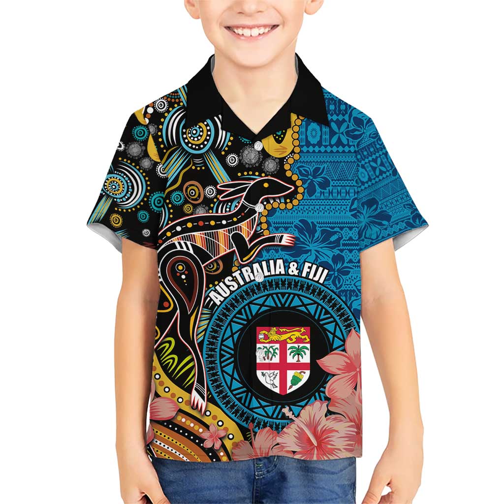 Fiji and Australia Kangaroos Kid Hawaiian Shirt Indigenous Aboriginal and Fijian Masi Tribal Tattoo