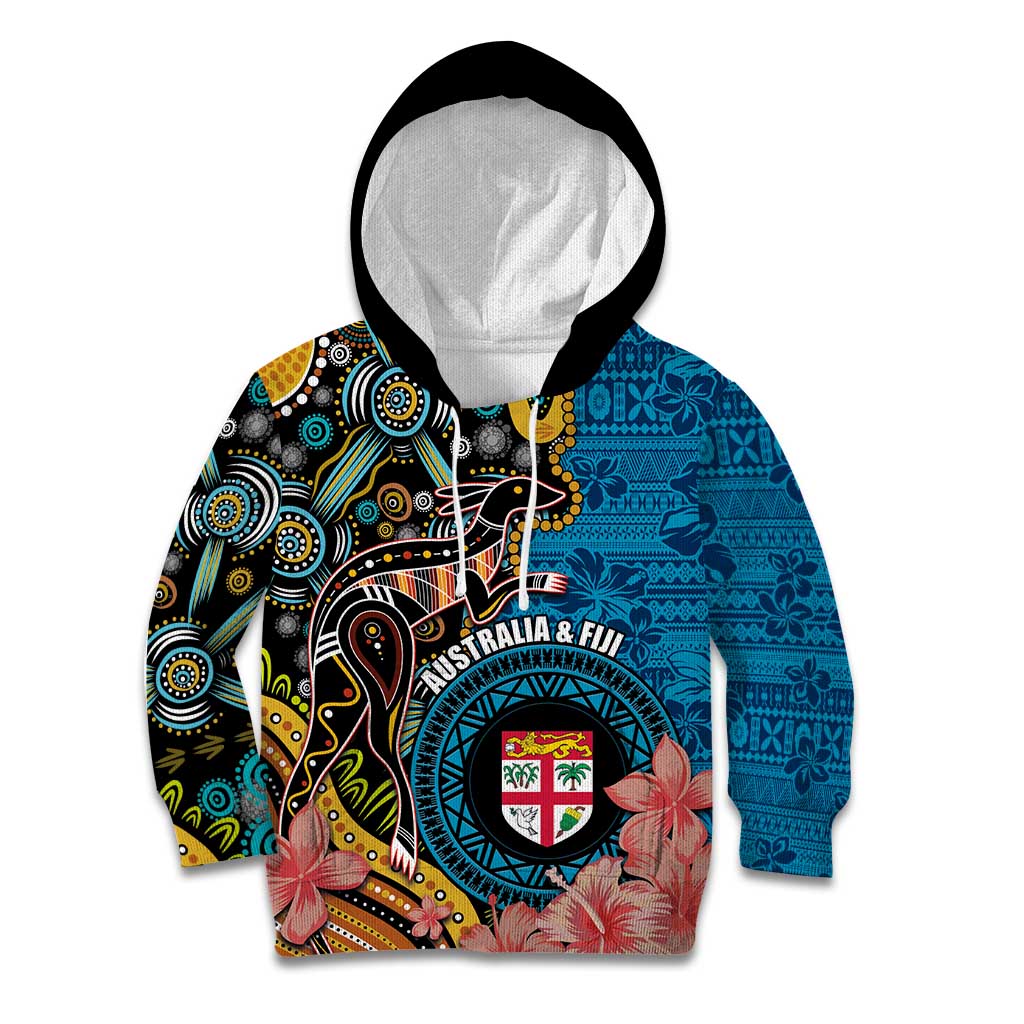 Fiji and Australia Kangaroos Kid Hoodie Indigenous Aboriginal and Fijian Masi Tribal Tattoo