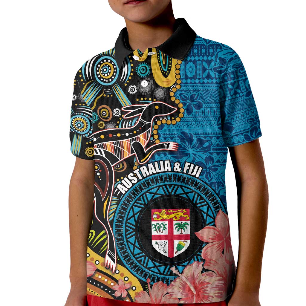 Fiji and Australia Kangaroos Kid Polo Shirt Indigenous Aboriginal and Fijian Masi Tribal Tattoo