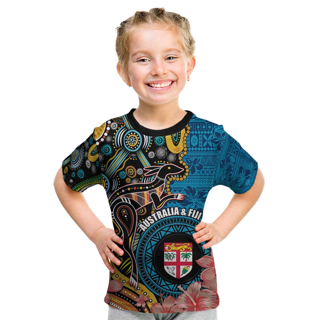 Fiji and Australia Kangaroos Kid T Shirt Indigenous Aboriginal and Fijian Masi Tribal Tattoo