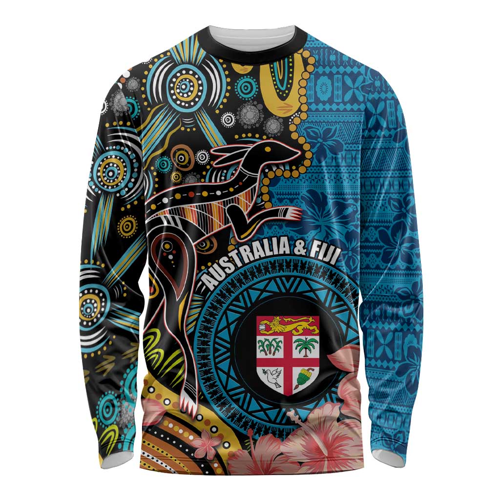 Fiji and Australia Kangaroos Long Sleeve Shirt Indigenous Aboriginal and Fijian Masi Tribal Tattoo