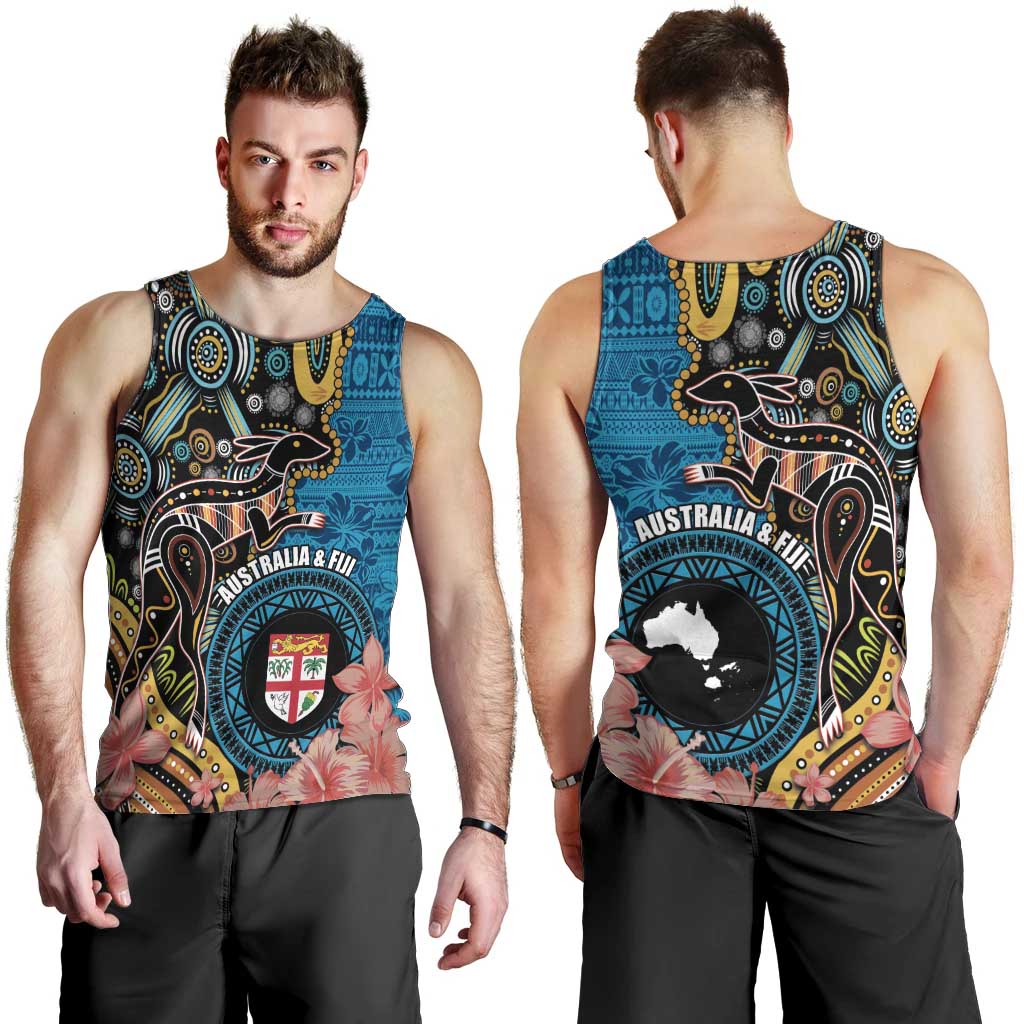 Fiji and Australia Kangaroos Men Tank Top Indigenous Aboriginal and Fijian Masi Tribal Tattoo