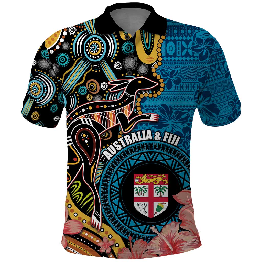 Fiji and Australia Kangaroos Polo Shirt Indigenous Aboriginal and Fijian Masi Tribal Tattoo